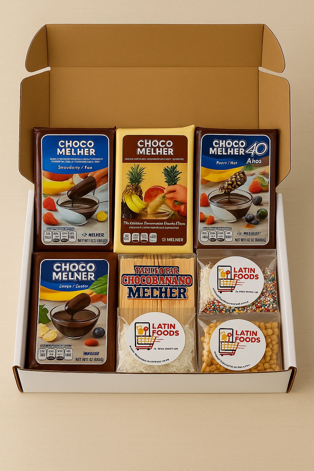 Kit para hacer chocobanano – 4 chocolates y 3 toppings incluidos