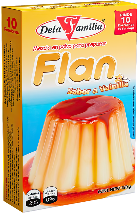 Flan de vainilla De La Familia 120 g – mezcla para preparar postre cremoso en casa – Latin Foods At Your Door