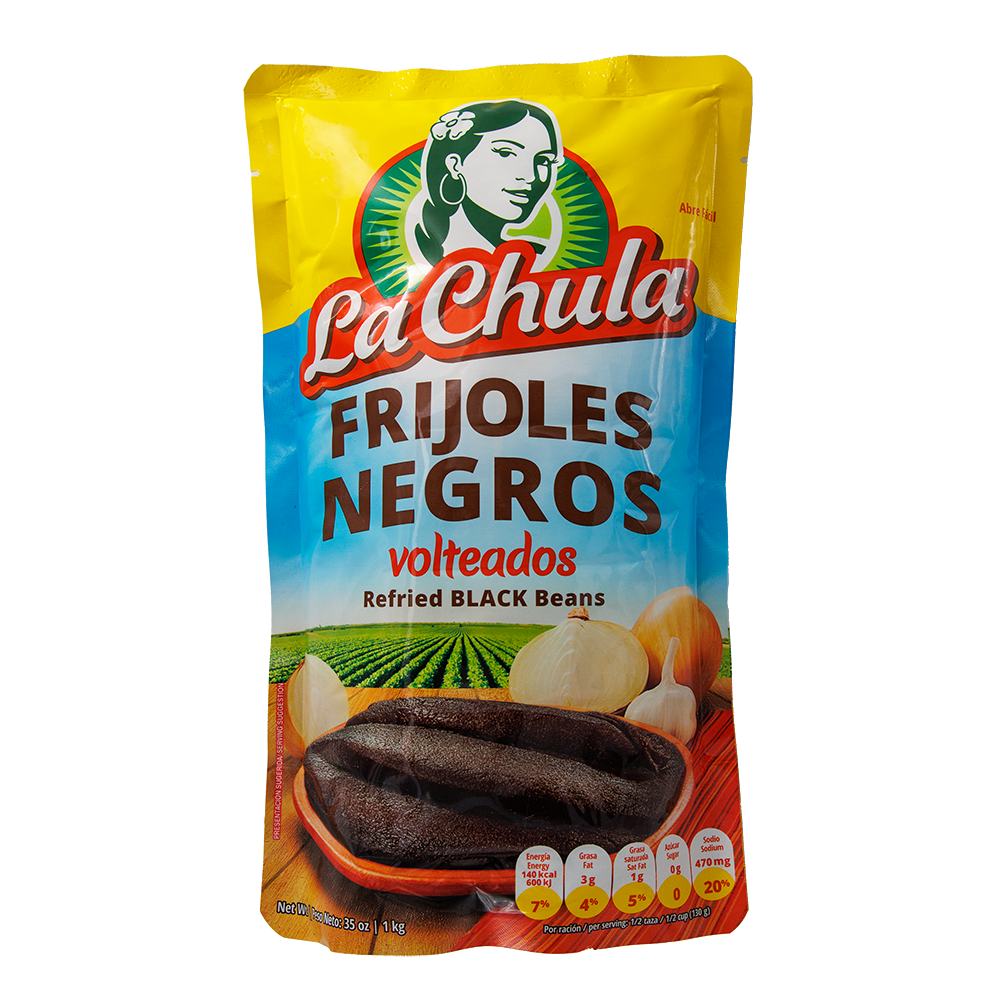 Frijoles Volteados Refritos Negros de 1kg marca La Chula estilo casero