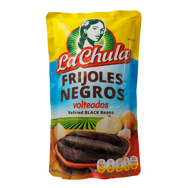 Frijoles Volteados Refritos Negros de 1kg marca La Chula estilo casero