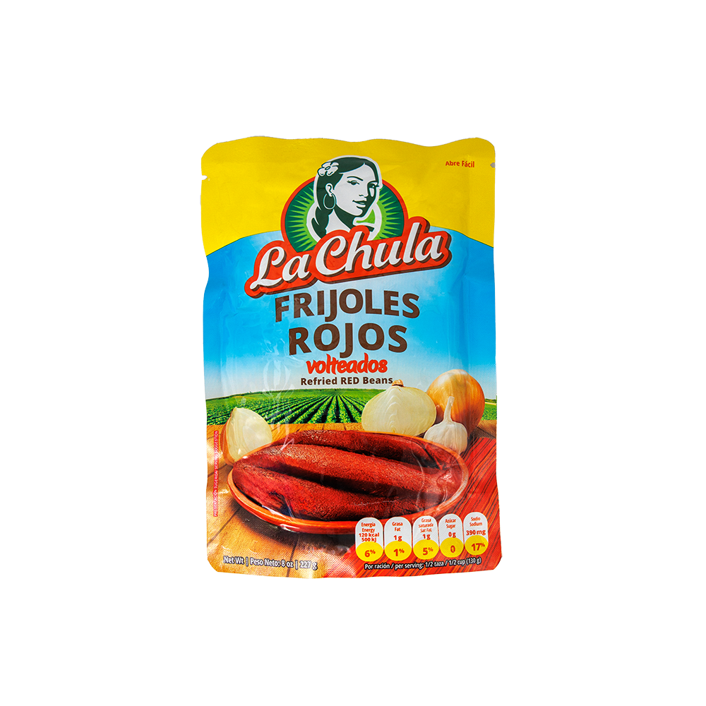 Frijoles Volteados Refritos Negros de 227 gramos marca La Chula listos para calentar
