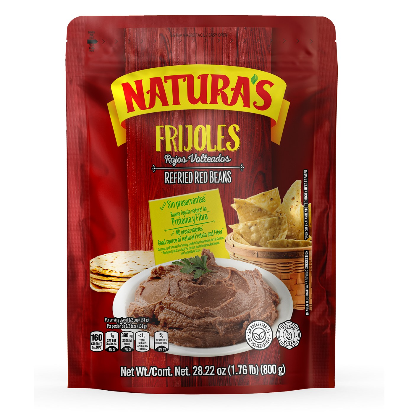 Frijoles volteados refritos rojos Naturas 800 g – presentación familiar lista para servir – Latin Foods At Your Door