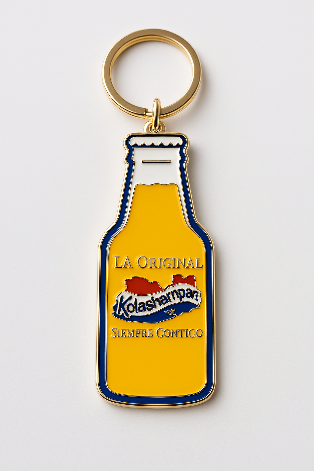Llavero en forma de botella Kolashampan salvadoreña con estilo tropical