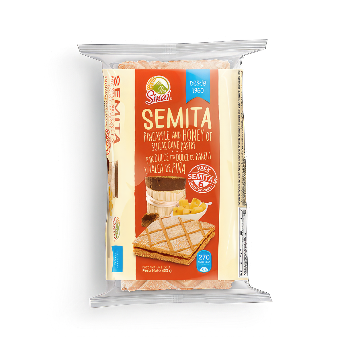 Semita de piña Pan Sinai, pan dulce relleno en pack de 6