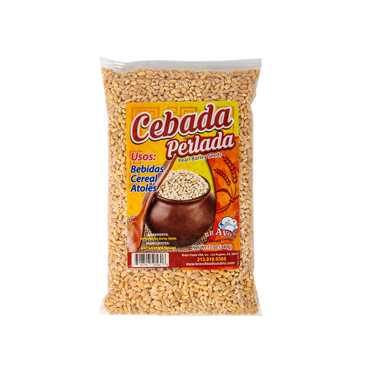 Bolsa de 10 onzas de cebada perlada salvadoreña 100% natural, ideal para refrescos típicos.