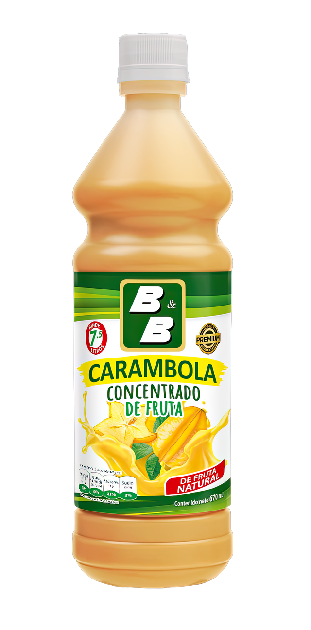 Botella de Concentrado de Carambola B&B 678 ml – Bebida tropical salvadoreña