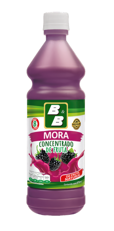 Botella de Concentrado de Mora B&B 678 ml – Bebida frutal tradicional de El Salvador