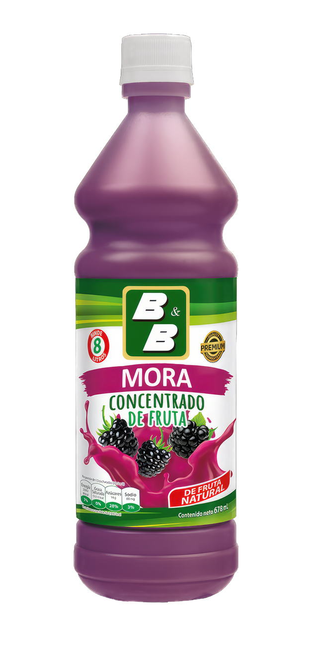 Botella de Concentrado de Mora B&B 678 ml – Bebida frutal tradicional de El Salvador