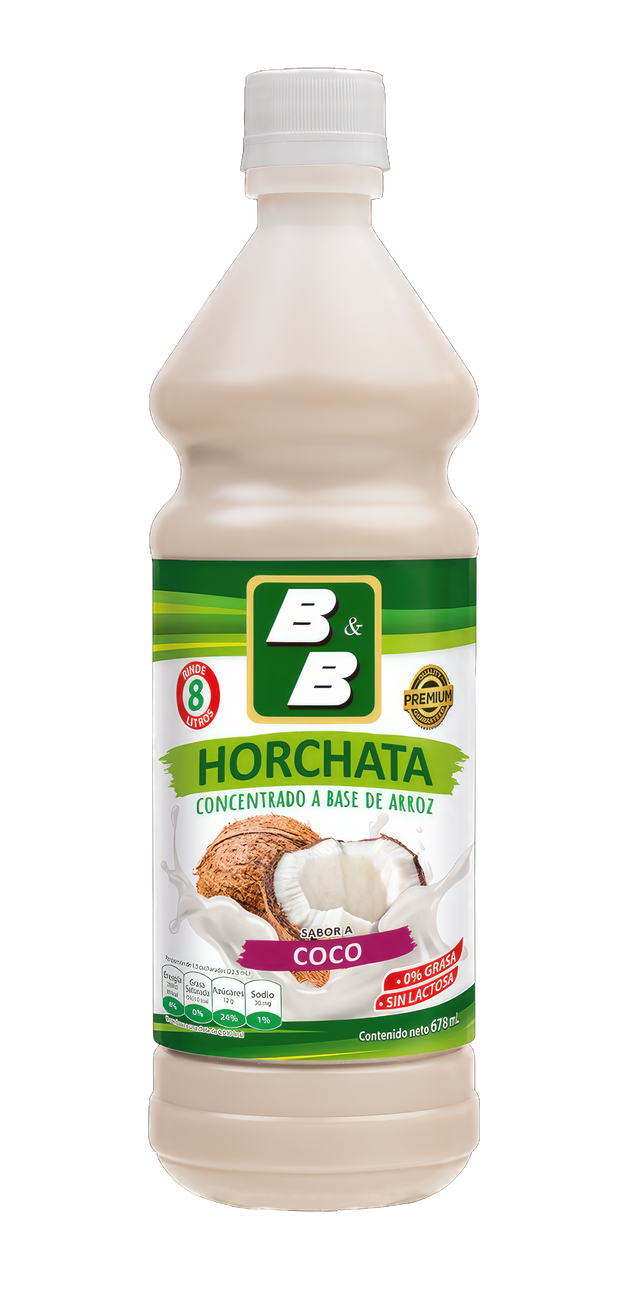 Botella de Concentrado de Horchata de Coco B&B 678 ml – Bebida tradicional con sabor tropical